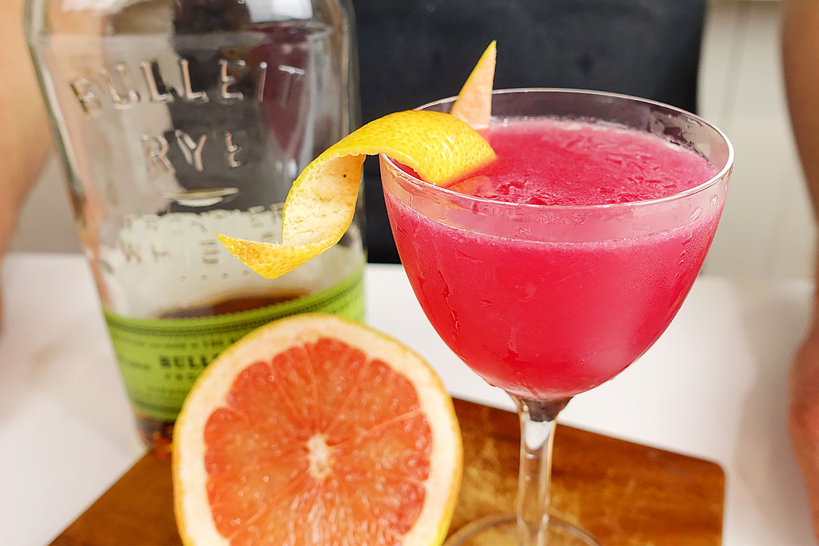 Blinker Rye Whiskey Cocktail Recipe - Rye, Raspberry Syrup and Grapefruit